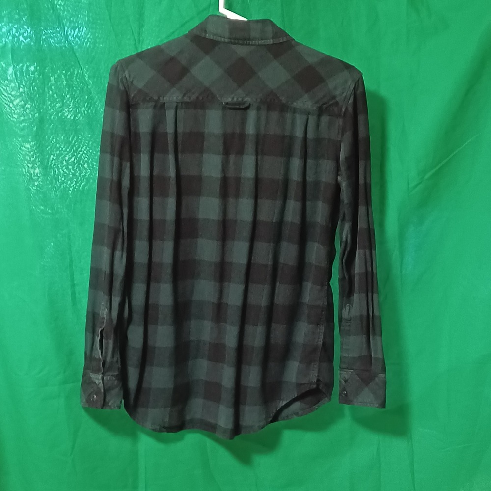 TNA Aritzia Oversized Flannel Shirt Green Black Buffalo Plaid XXS FLL3-2128